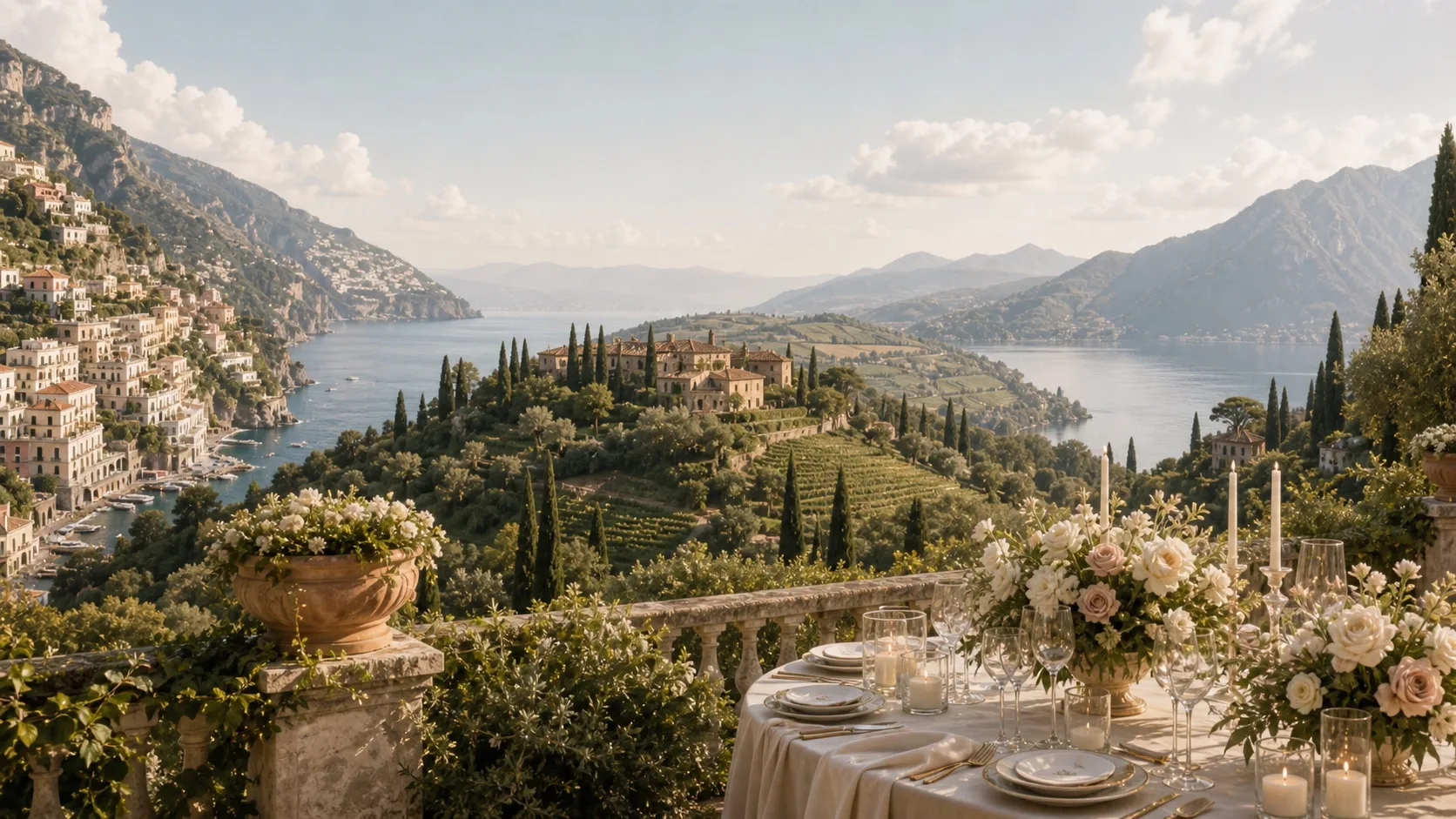Italian landscapes and wedding table details